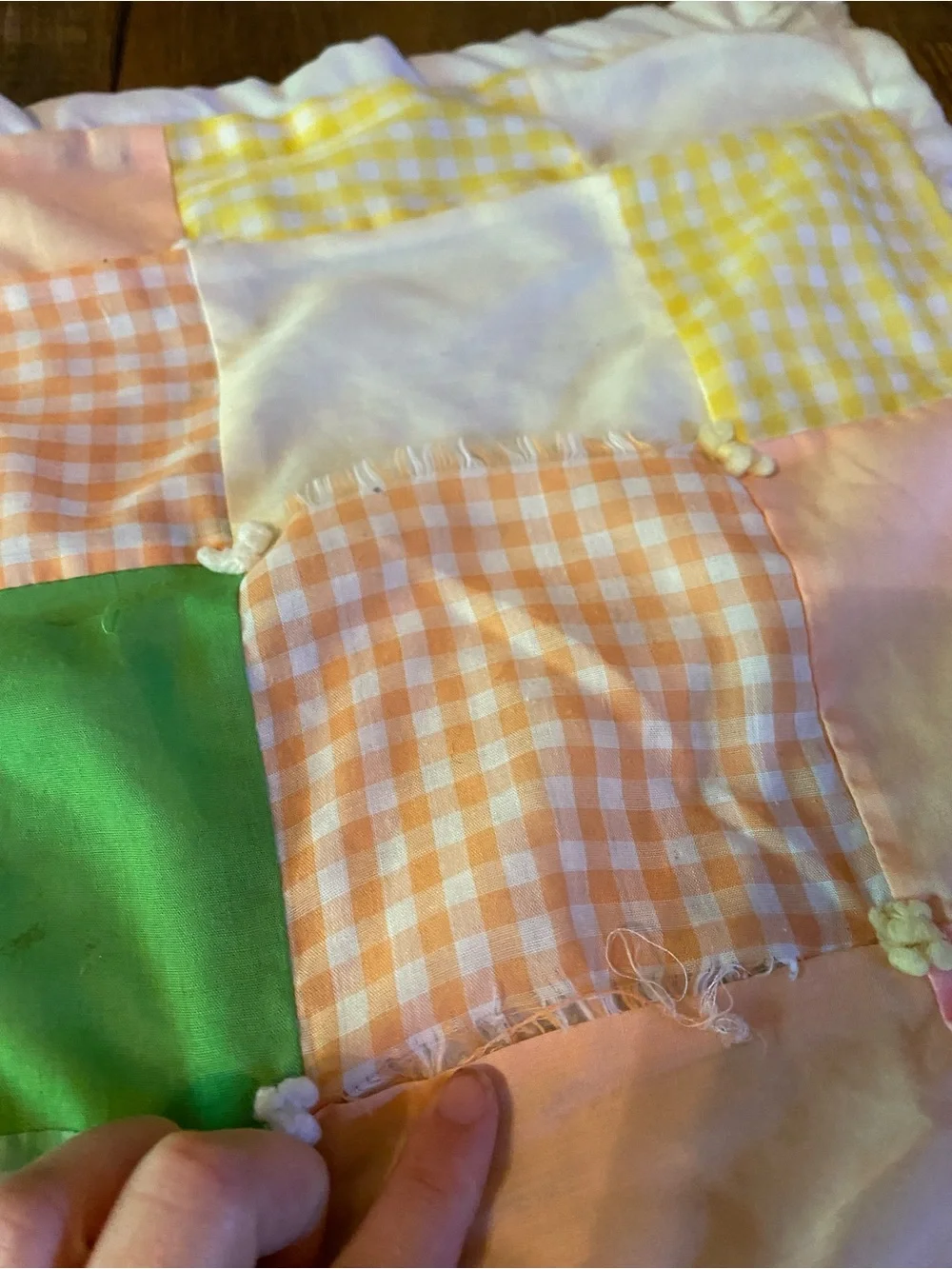 Vintage Handmade Pastel Gingham Patchwork Quilt